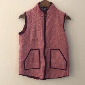 Katydid preppy vest red & white herringbone pattern front full zipper pockets M